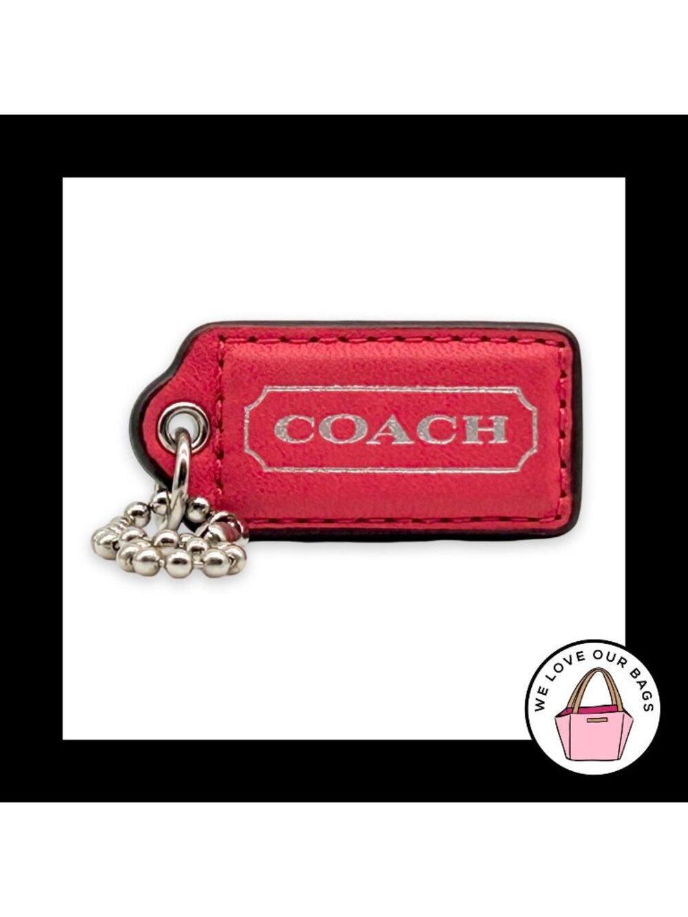 Rare COACH HANG TAG 2" Pink Bag Charm Keychain Fob Leather Nickel Medium